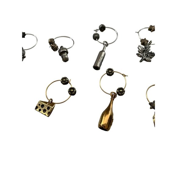 Wine Glass Drink Markers Set of 12-6 Silver tone 6 Gold tone Cocktail Charms - Picture 3 of 16